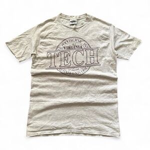 Vintage 1990s Virginia Tech 'TECH' Logo Tee in Light Gray XL